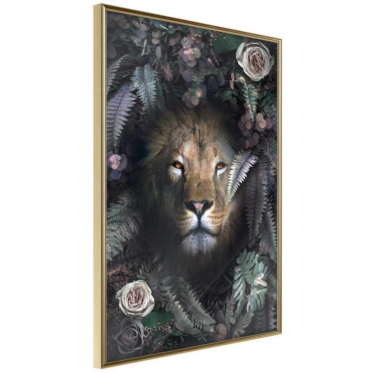 Wall Poster Lion in Leaves - animal portrait against green plants and flowers 138694 additionalImage 4