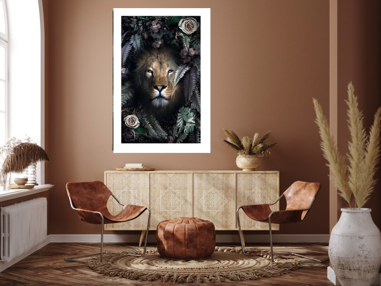 Wall Poster Lion in Leaves - animal portrait against green plants and flowers 138694 additionalImage 18