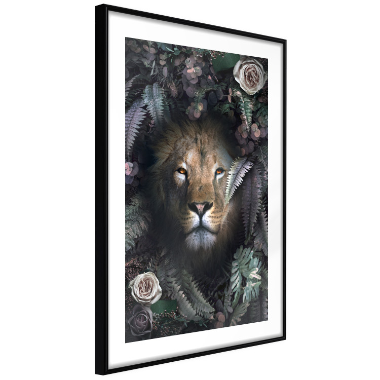 Wall Poster Lion in Leaves - animal portrait against green plants and flowers 138694 additionalImage 3