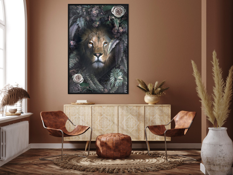 Wall Poster Lion in Leaves - animal portrait against green plants and flowers 138694 additionalImage 19