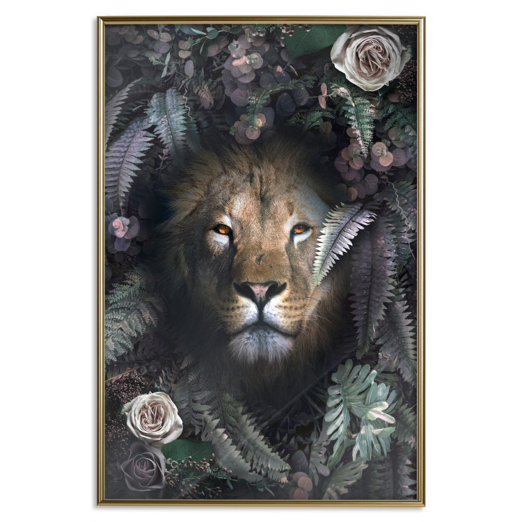 Wall Poster Lion in Leaves - animal portrait against green plants and flowers 138694 additionalImage 15