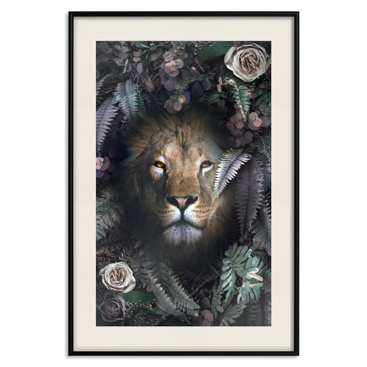 Wall Poster Lion in Leaves - animal portrait against green plants and flowers 138694 additionalImage 27