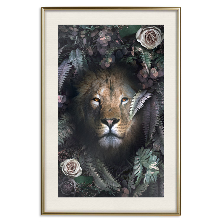 Wall Poster Lion in Leaves - animal portrait against green plants and flowers 138694 additionalImage 16