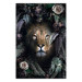 Wall Poster Lion in Leaves - animal portrait against green plants and flowers 138694