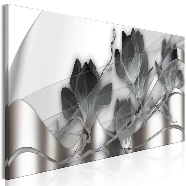 Canvas Silver Magnolias (1-piece) Narrow - abstraction in flowers and waves 143694 additionalImage 2