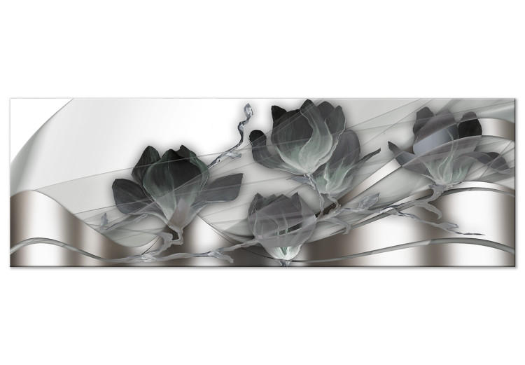 Canvas Silver Magnolias (1-piece) Narrow - abstraction in flowers and waves 143694