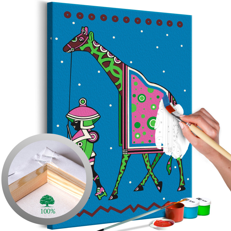 Paint by Number Kit Green Giraffe at Night - Tall Animal With a Man Against a Dark Background 144094