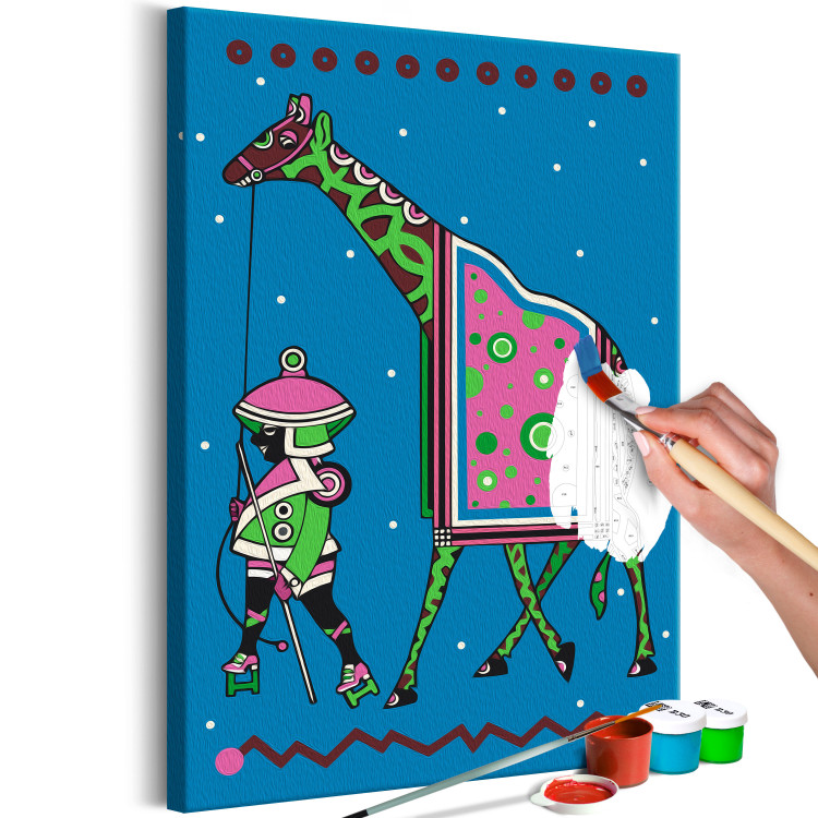 Paint by Number Kit Green Giraffe at Night - Tall Animal With a Man Against a Dark Background 144094 additionalImage 5