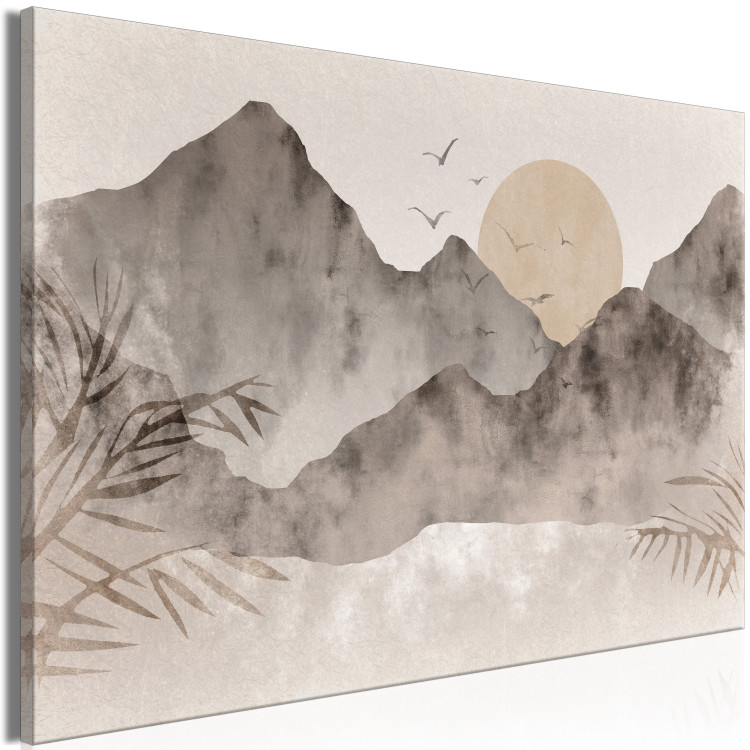 Canvas Art Print Wabi-Sabi Landscape (1-piece) - sunrise and birds against a mountain backdrop 145094 additionalImage 2