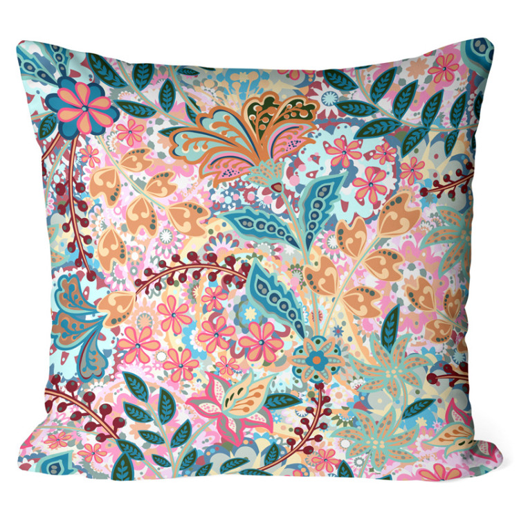 Decorative Microfiber Pillow Paisley flowers - multicoloured floral composition in a graphic style cushions 146894
