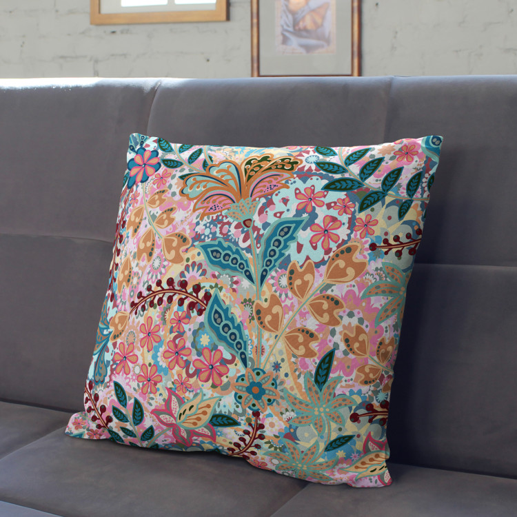 Decorative Microfiber Pillow Paisley flowers - multicoloured floral composition in a graphic style cushions 146894 additionalImage 3