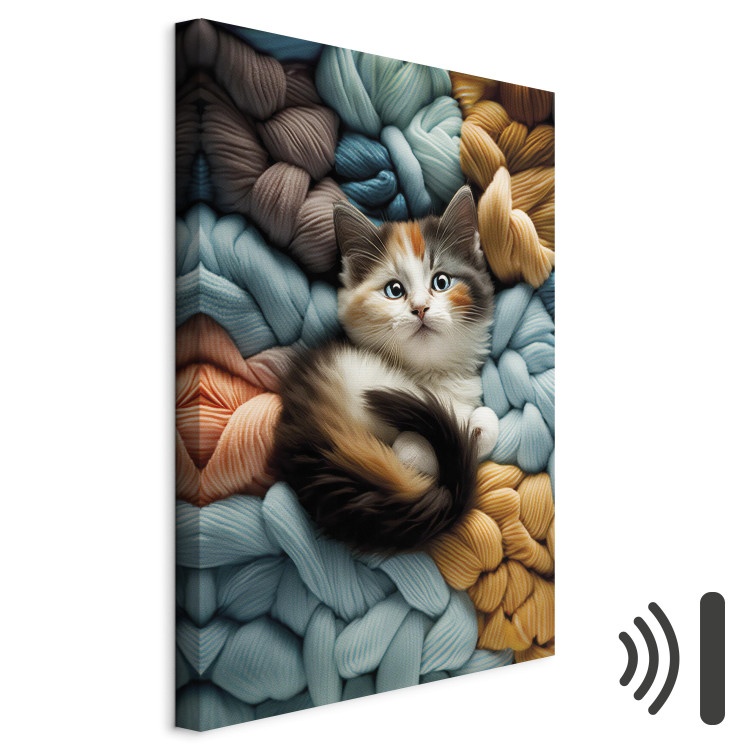 Canvas Art Print AI Calico Cat - Tortoiseshell Animal Resting on Bundles of Colorful Yarns - Vertical 150094 additionalImage 8