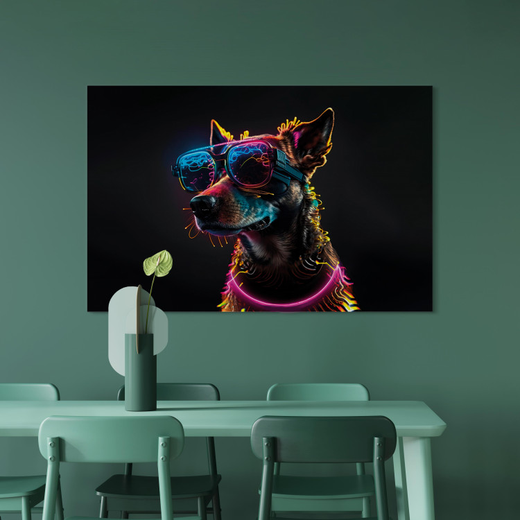Canvas Art Print AI Dog - Pink Cyber Animal With Neon Glasses - Horizontal 150194 additionalImage 3