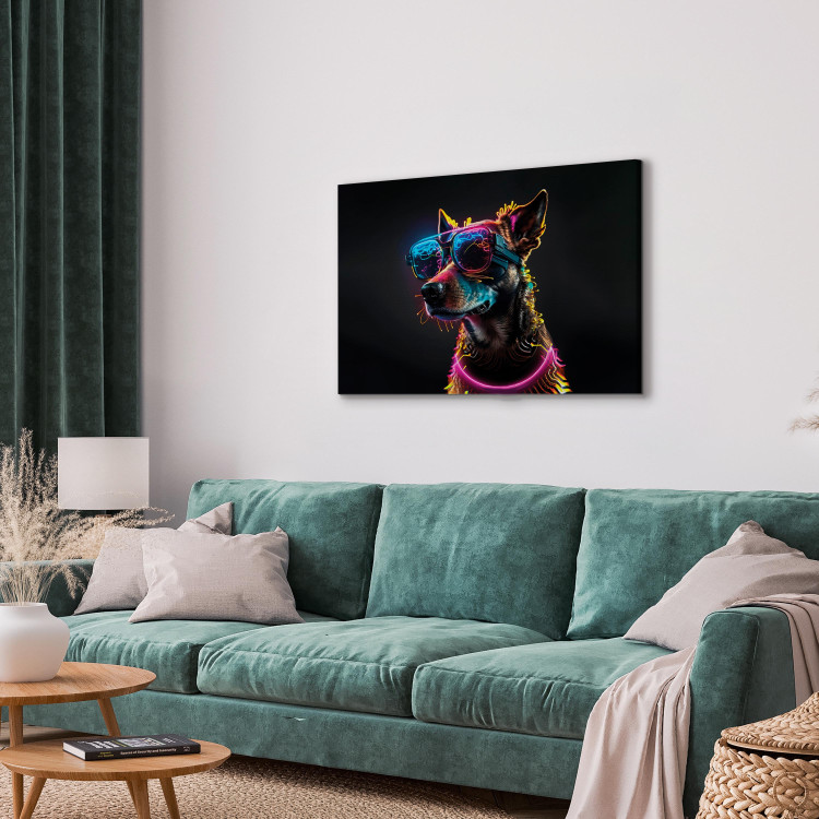 Canvas Art Print AI Dog - Pink Cyber Animal With Neon Glasses - Horizontal 150194 additionalImage 4