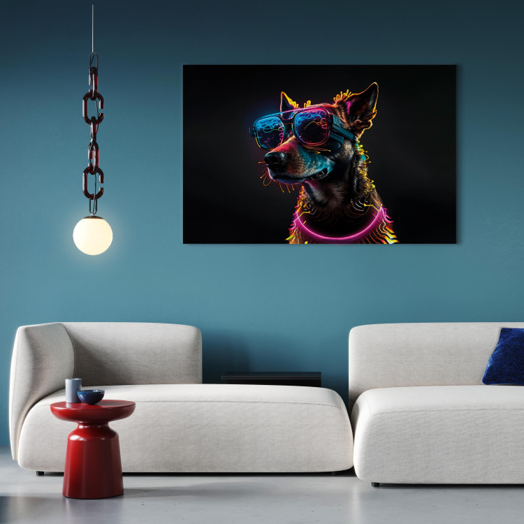 Canvas Art Print AI Dog - Pink Cyber Animal With Neon Glasses - Horizontal 150194 additionalImage 11