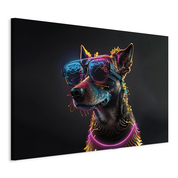 Canvas Art Print AI Dog - Pink Cyber Animal With Neon Glasses - Horizontal 150194 additionalImage 2