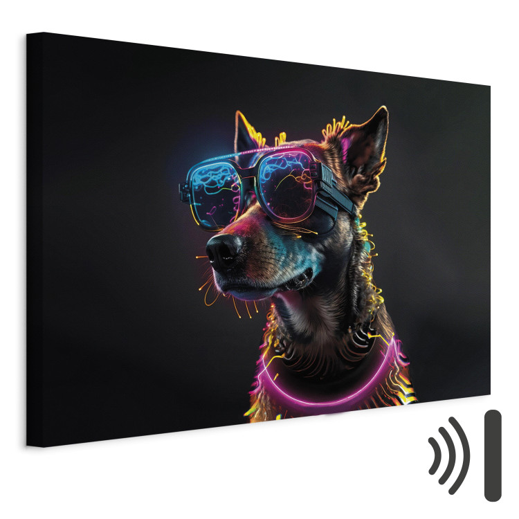 Canvas Art Print AI Dog - Pink Cyber Animal With Neon Glasses - Horizontal 150194 additionalImage 8