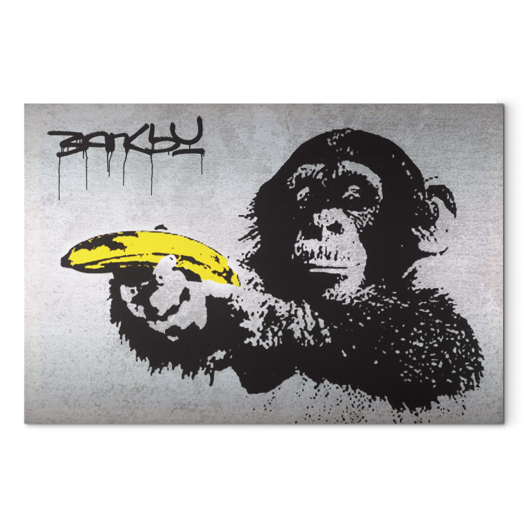 Canvas Print Stop or the monkey will shoot! (Banksy) 150994