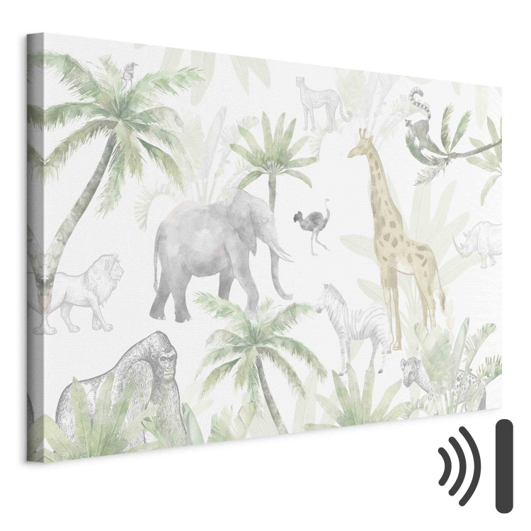 Canvas Print Tropical Safari - Wild Animals in Green-Pastel Colors 151194 additionalImage 8