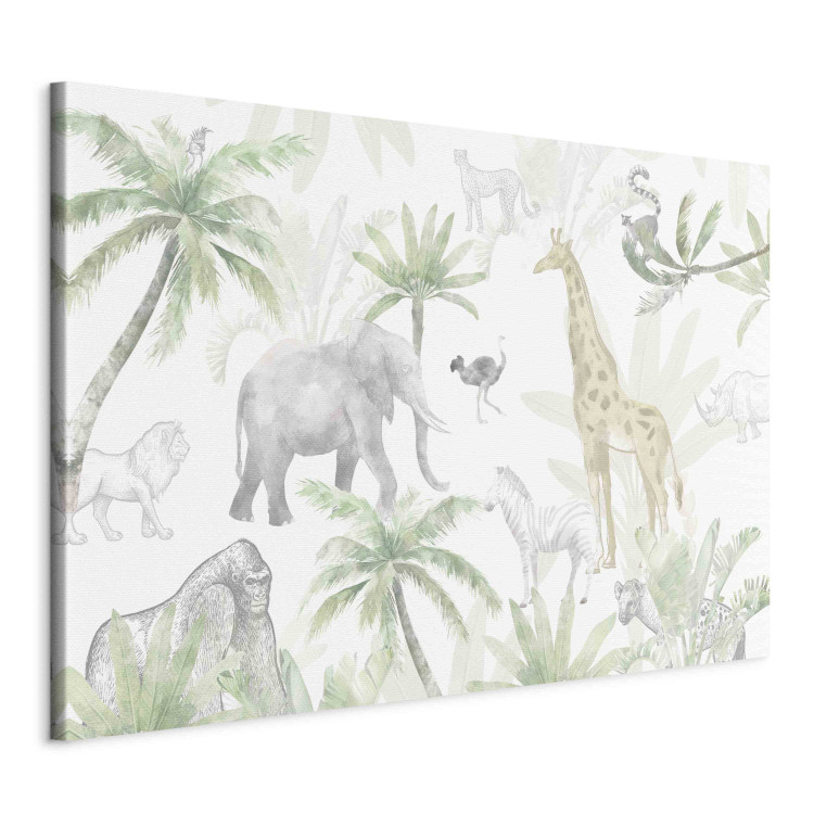 Canvas Print Tropical Safari - Wild Animals in Green-Pastel Colors 151194 additionalImage 2