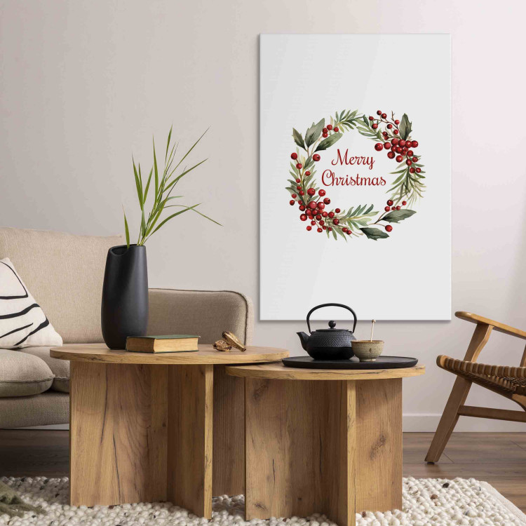 Canvas Print Christmas Garland - An Inscription in English Surrounded by Watercolor Plants 151694 additionalImage 3