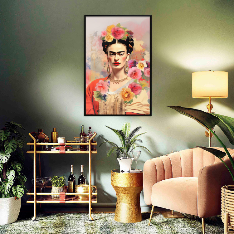 Wall Poster Subtle Portrait - Frida Kahlo on a Blurred Background Full of Flowers 152194 additionalImage 11