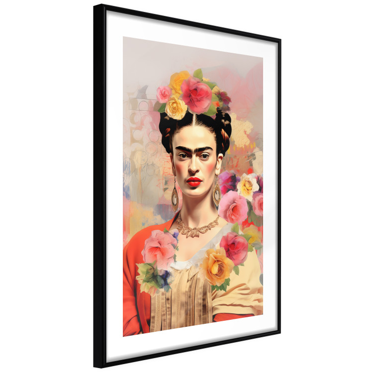 Wall Poster Subtle Portrait - Frida Kahlo on a Blurred Background Full of Flowers 152194 additionalImage 7