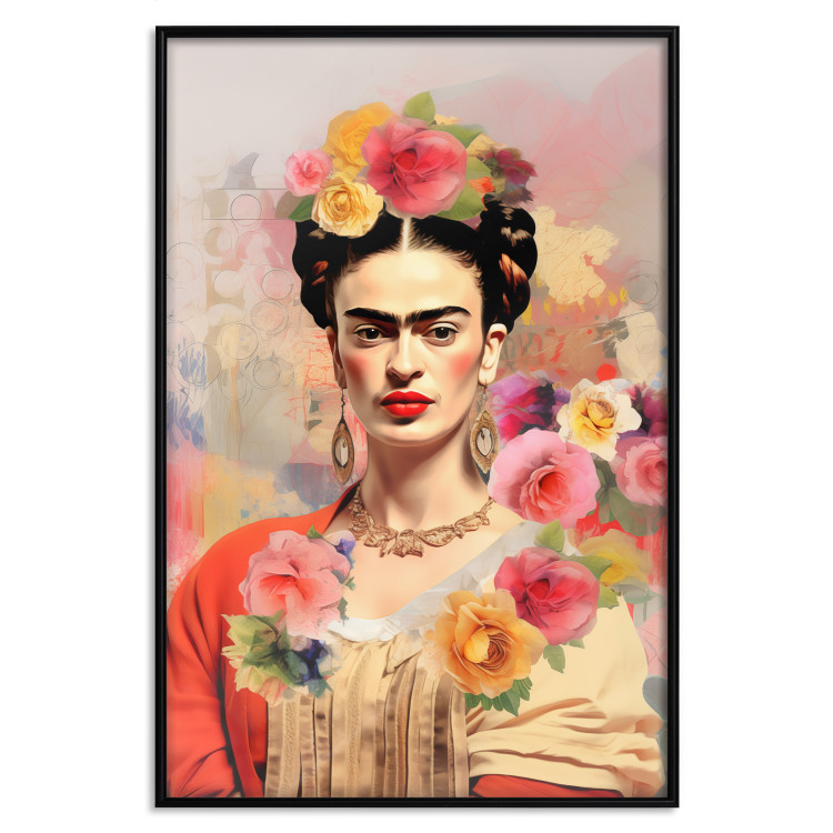 Wall Poster Subtle Portrait - Frida Kahlo on a Blurred Background Full of Flowers 152194 additionalImage 16