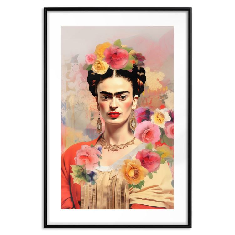 Wall Poster Subtle Portrait - Frida Kahlo on a Blurred Background Full of Flowers 152194 additionalImage 18