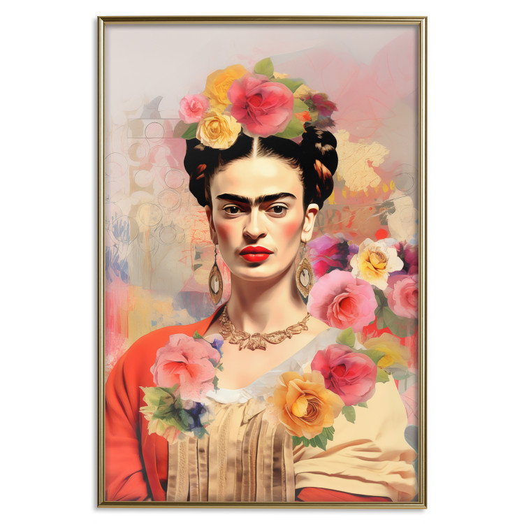 Wall Poster Subtle Portrait - Frida Kahlo on a Blurred Background Full of Flowers 152194 additionalImage 17