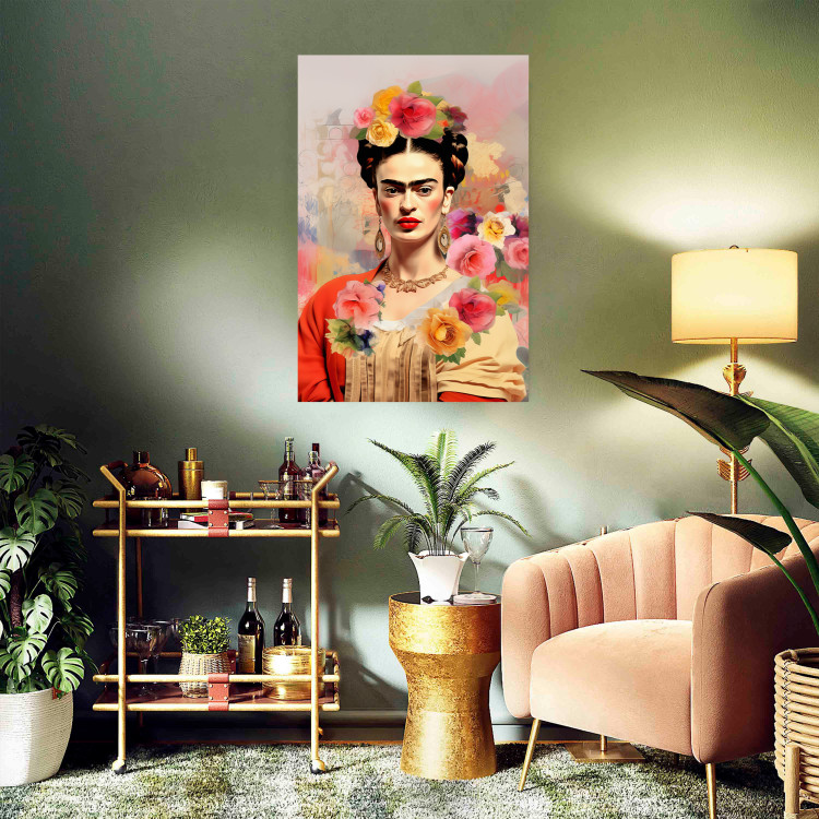Wall Poster Subtle Portrait - Frida Kahlo on a Blurred Background Full of Flowers 152194 additionalImage 9