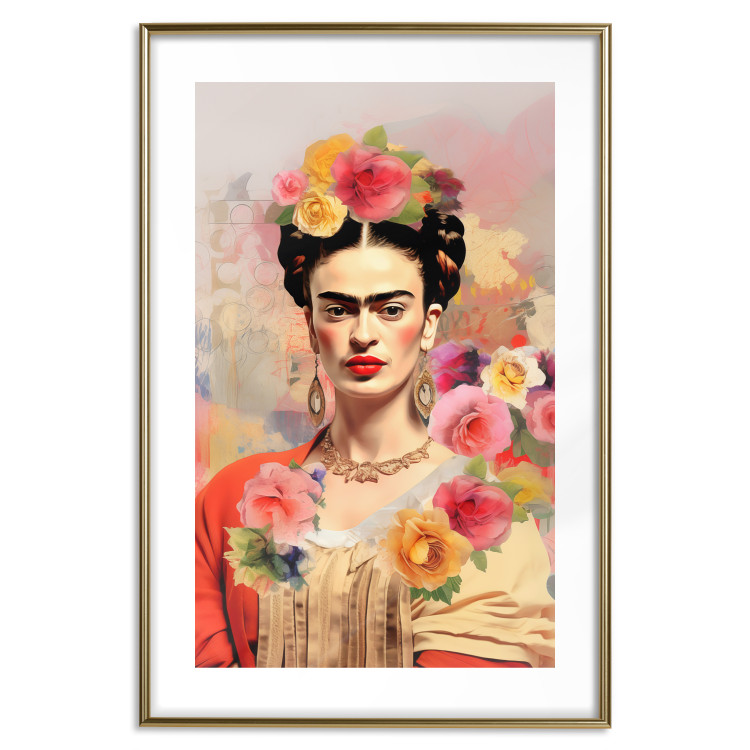 Wall Poster Subtle Portrait - Frida Kahlo on a Blurred Background Full of Flowers 152194 additionalImage 19