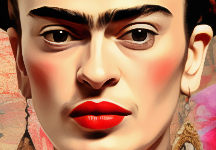 Wall Poster Subtle Portrait - Frida Kahlo on a Blurred Background Full of Flowers 152194 additionalImage 3