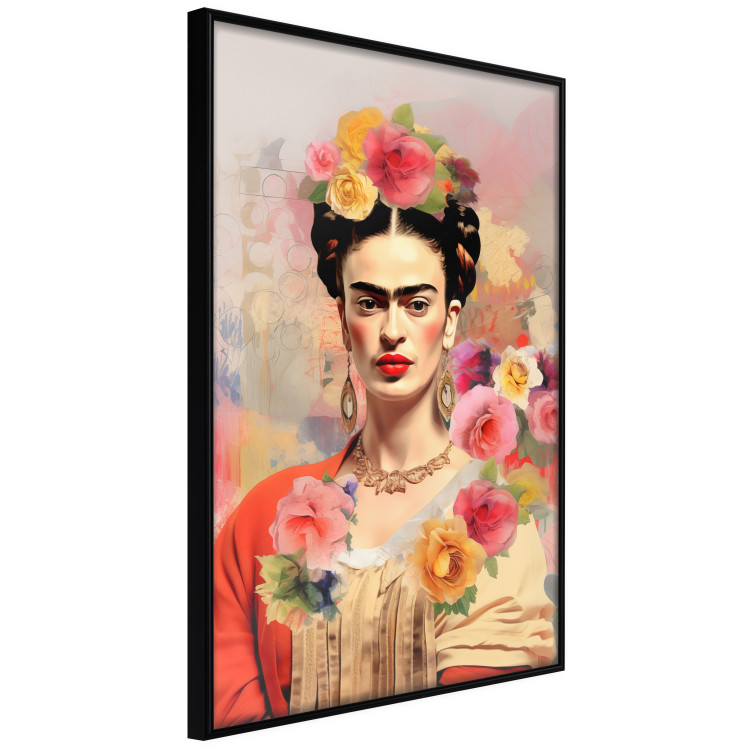 Wall Poster Subtle Portrait - Frida Kahlo on a Blurred Background Full of Flowers 152194 additionalImage 5