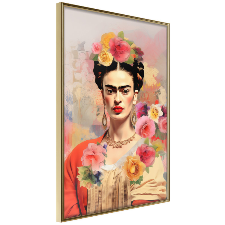 Wall Poster Subtle Portrait - Frida Kahlo on a Blurred Background Full of Flowers 152194 additionalImage 6