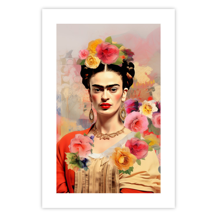 Wall Poster Subtle Portrait - Frida Kahlo on a Blurred Background Full of Flowers 152194 additionalImage 15