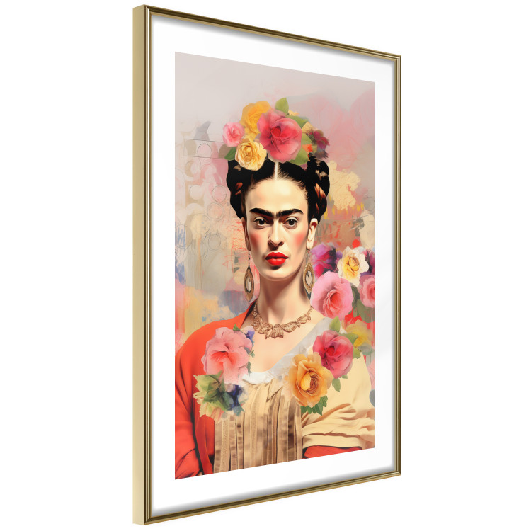 Wall Poster Subtle Portrait - Frida Kahlo on a Blurred Background Full of Flowers 152194 additionalImage 8