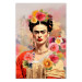 Wall Poster Subtle Portrait - Frida Kahlo on a Blurred Background Full of Flowers 152194