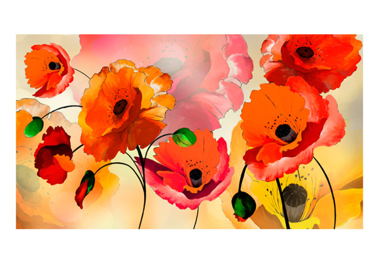 Wall Mural Velvety Poppies - Abstraction of Energetic Flowers on a Bright Background 60394 additionalImage 1