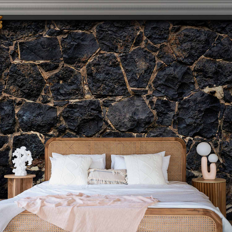 Photo Wallpaper Black kingdom - white columns on a background of textured stone blocks 93094 additionalImage 2