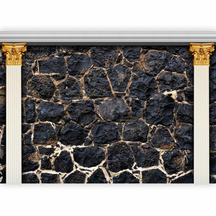 Photo Wallpaper Black kingdom - white columns on a background of textured stone blocks 93094 additionalImage 1