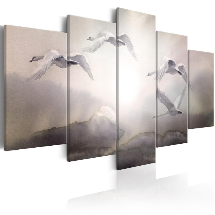 Canvas Swan Journey - Birds Flying in the Sky Between Clusters of Dark Clouds 97994 additionalImage 2