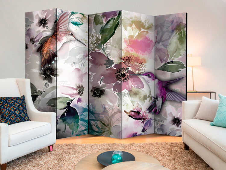 Room Divider Nature in Watercolor II - colorful birds against a watercolor-style flower background 108405 additionalImage 4