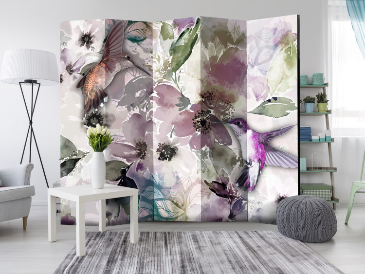 Room Divider Nature in Watercolor II - colorful birds against a watercolor-style flower background 108405 additionalImage 2