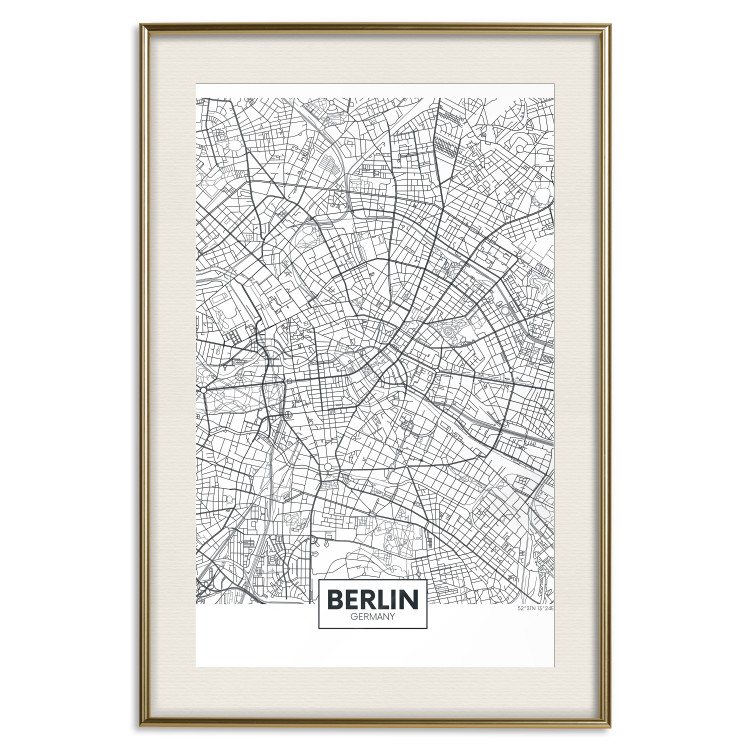 Poster Berlin Map - black and white map of the capital of Germany on a solid background 114405 additionalImage 19