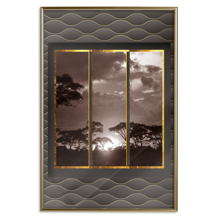 Poster Clouds over the savannah - African evening landscape on patterned background 115005 additionalImage 16