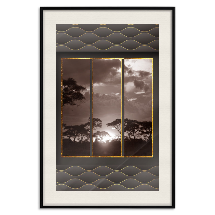 Poster Clouds over the savannah - African evening landscape on patterned background 115005 additionalImage 18