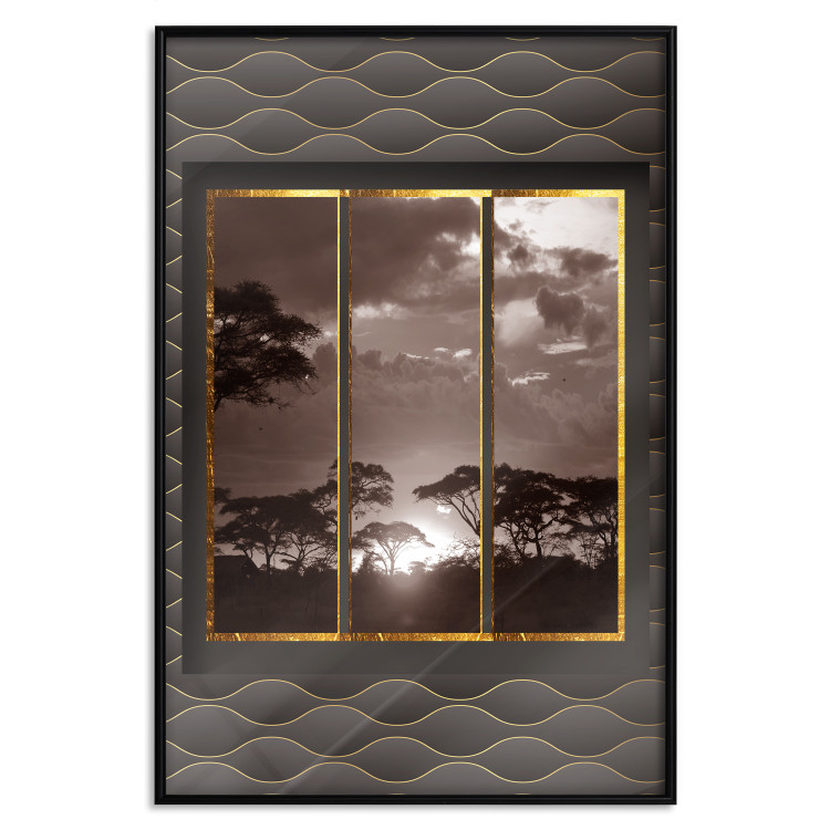 Poster Clouds over the savannah - African evening landscape on patterned background 115005 additionalImage 18