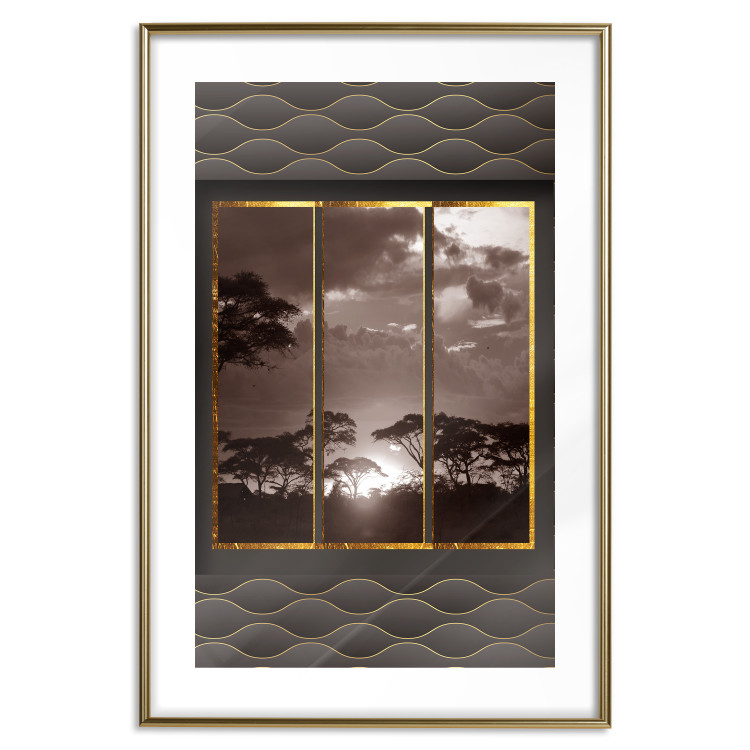 Poster Clouds over the savannah - African evening landscape on patterned background 115005 additionalImage 14
