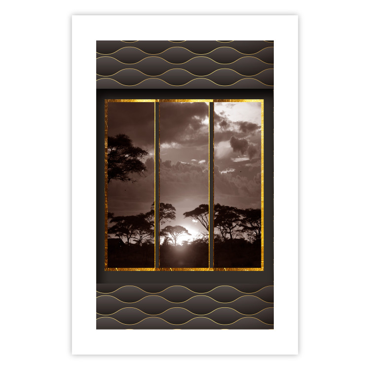 Poster Clouds over the savannah - African evening landscape on patterned background 115005 additionalImage 19